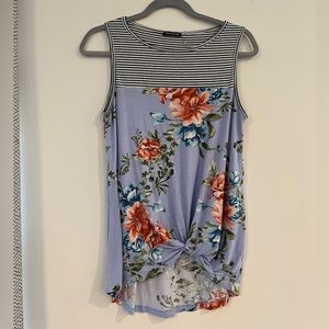 Pink Clover - Floral & Striped, Sleeveless tank top, Knotted front